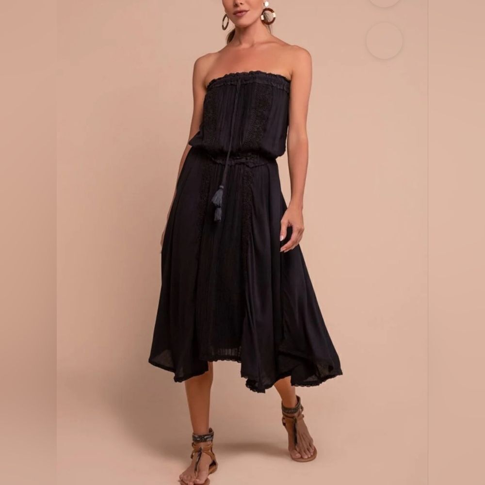 NWT Uma and Leopold Jasmine women's black embroidered summer tube midi dress XS